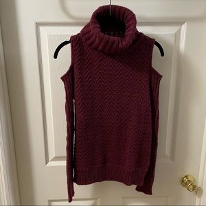 American Rag Cold Shoulder Waffle Knit Cowl Neck Sweater (Size Small)